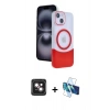 MARSİLYAN™- iPhone 14 Kılıf Kozmos Form Özel Seri - Siyah 3D Antistatik Cam Ekran Koruyucu + PVD Metal Kamera Lens - PE
