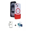 MARSİLYAN™- iPhone 14 Kılıf Kozmos Form Özel Seri - Siyah 3D Antistatik Cam Ekran Koruyucu + Shine Kamera Lens - GI