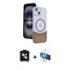 MARSİLYAN™- iPhone 14 Kılıf Kozmos Form Özel Seri - Siyah 3D Antistatik Cam Ekran Koruyucu + PVD Metal Kamera Lens - TU