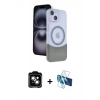 MARSİLYAN™- iPhone 14 Kılıf Kozmos Form Özel Seri - Siyah 3D Antistatik Cam Ekran Koruyucu + PVD Metal Kamera Lens - TU