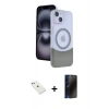 MARSİLYAN™- iPhone 14 Kılıf Kozmos Form Özel Seri - Siyah 3D Antistatik Hayalet Cam Ekran Koruyucu + Diamond Kamera Lens - SABE
