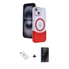 MARSİLYAN™- iPhone 14 Kılıf Kozmos Form Özel Seri - Siyah 3D Antistatik Hayalet Cam Ekran Koruyucu + Diamond Kamera Lens - SABE