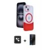 MARSİLYAN™- iPhone 14 Kılıf Kozmos Form Özel Seri - Siyah 3D Antistatik Hayalet Cam Ekran Koruyucu + PVD Metal Kamera Lens - PE