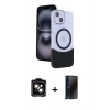 MARSİLYAN™- iPhone 14 Kılıf Kozmos Form Özel Seri - Siyah 3D Antistatik Hayalet Cam Ekran Koruyucu + PVD Metal Kamera Lens - TU