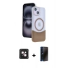 MARSİLYAN™- iPhone 14 Kılıf Kozmos Form Özel Seri - Siyah 3D Antistatik Hayalet Cam Ekran Koruyucu + PVD Metal Kamera Lens - PE