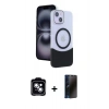 MARSİLYAN™- iPhone 14 Kılıf Kozmos Form Özel Seri - Siyah 3D Antistatik Hayalet Cam Ekran Koruyucu + PVD Metal Kamera Lens - MI