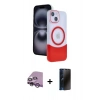 MARSİLYAN™- iPhone 14 Kılıf Kozmos Form Özel Seri - Siyah 3D Antistatik Hayalet Cam Ekran Koruyucu + Raze Metal Kamera Lens - MR