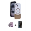 MARSİLYAN™- iPhone 14 Kılıf Kozmos Form Özel Seri - Siyah 3D Antistatik Hayalet Cam Ekran Koruyucu + Raze Metal Kamera Lens - MR