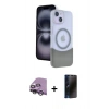 MARSİLYAN™- iPhone 14 Kılıf Kozmos Form Özel Seri - Siyah 3D Antistatik Hayalet Cam Ekran Koruyucu + Raze Metal Kamera Lens - GS