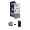 MARSİLYAN™- iPhone 14 Kılıf Kozmos Form Özel Seri - Siyah 3D Antistatik Hayalet Cam Ekran Koruyucu + Raze Metal Kamera Lens - SH