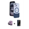 MARSİLYAN™- iPhone 14 Kılıf Kozmos Form Özel Seri - Siyah 3D Antistatik Hayalet Cam Ekran Koruyucu + Raze Metal Kamera Lens - SH