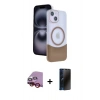 MARSİLYAN™- iPhone 14 Kılıf Kozmos Form Özel Seri - Siyah 3D Antistatik Hayalet Cam Ekran Koruyucu + Raze Metal Kamera Lens - KI
