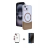 MARSİLYAN™- iPhone 14 Kılıf Kozmos Form Özel Seri - Siyah 3D Antistatik Hayalet Cam Ekran Koruyucu + Shine Kamera Lens - KI