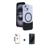 MARSİLYAN™- iPhone 14 Kılıf Kozmos Form Özel Seri - Siyah 3D Antistatik Hayalet Cam Ekran Koruyucu + Shine Kamera Lens - KI