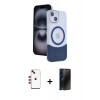 MARSİLYAN™- iPhone 14 Kılıf Kozmos Form Özel Seri - Siyah 3D Antistatik Hayalet Cam Ekran Koruyucu + Shine Kamera Lens - KI