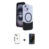 MARSİLYAN™- iPhone 14 Kılıf Kozmos Form Özel Seri - Siyah 3D Antistatik Hayalet Cam Ekran Koruyucu + Shine Kamera Lens - GI