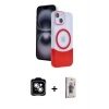MARSİLYAN™- iPhone 14 Kılıf Kozmos Form Özel Seri - Siyah Bilvis 3D Cam Ekran Koruyucu + PVD Metal Kamera Lens - GS