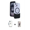 MARSİLYAN™- iPhone 14 Kılıf Kozmos Form Özel Seri - Siyah Bilvis 3D Cam Ekran Koruyucu + Shine Kamera Lens - MI