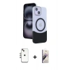 MARSİLYAN™- iPhone 14 Kılıf Kozmos Form Özel Seri - Siyah Bilvis 3D Mat Cam Ekran Koruyucu + Gökkuşağı Shine Kamera Lens
