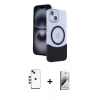 MARSİLYAN™- iPhone 14 Kılıf Kozmos Form Özel Seri - Siyah Bilvis 3D Mat Cam Ekran Koruyucu + Shine Kamera Lens - YL
