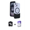 MARSİLYAN™- iPhone 14 Kılıf Kozmos Form Özel Seri - Siyah Bilvis 5in1 3D Magic Cam Ekran Koruyucu + PVD Metal Kamera Lens - GS