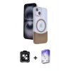 MARSİLYAN™- iPhone 14 Kılıf Kozmos Form Özel Seri - Siyah Bilvis 5in1 3D Magic Cam Ekran Koruyucu + Yeşil PVD Metal Kamera Lens