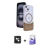 MARSİLYAN™- iPhone 14 Kılıf Kozmos Form Özel Seri - Siyah Bilvis 5in1 5D Magic Hayalet Cam Ekran Koruyucu + PVD Metal Kamera Lens - PE