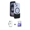 MARSİLYAN™- iPhone 14 Kılıf Kozmos Form Özel Seri - Siyah Bilvis 5in1 5D Magic Hayalet Cam Ekran Koruyucu + Shine Kamera Lens - MI