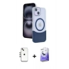 MARSİLYAN™- iPhone 14 Kılıf Kozmos Form Özel Seri - Siyah Bilvis 5in1 5D Magic Hayalet Cam Ekran Koruyucu + Shine Kamera Lens - GI