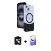 MARSİLYAN™- iPhone 14 Kılıf Kozmos Form Özel Seri - Siyah Bilvis 5in1 5D Magic Hayalet Cam Ekran Koruyucu + PVD Metal Kamera Lens - SH