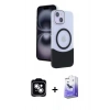 MARSİLYAN™- iPhone 14 Kılıf Kozmos Form Özel Seri - Siyah Bilvis 5in1 5D Magic Hayalet Cam Ekran Koruyucu + Gümüş PVD Metal Kamera Lens