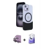 MARSİLYAN™- iPhone 14 Kılıf Kozmos Form Özel Seri - Siyah Bilvis 5in1 5D Magic Hayalet Cam Ekran Koruyucu + Raze Metal Kamera Lens - GS