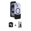 MARSİLYAN™- iPhone 14 Kılıf Kozmos Form Özel Seri - Siyah Bilvis Hayalet Cam Ekran Koruyucu + PVD Metal Kamera Lens - MI
