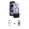 MARSİLYAN™- iPhone 14 Kılıf Kozmos Form Özel Seri - Siyah Bilvis Hayalet Cam Ekran Koruyucu + Shine Kamera Lens - MI