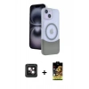 MARSİLYAN™- iPhone 14 Kılıf Kozmos Form Özel Seri - Siyah Buffer Cam Ekran Koruyucu + PVD Metal Kamera Lens - PE