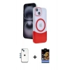 MARSİLYAN™- iPhone 14 Kılıf Kozmos Form Özel Seri - Siyah Buffer Hayalet Cam Ekran Koruyucu + Mavi Shine Kamera Lens
