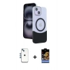 MARSİLYAN™- iPhone 14 Kılıf Kozmos Form Özel Seri - Siyah Buffer Hayalet Cam Ekran Koruyucu + Mavi Shine Kamera Lens