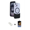 MARSİLYAN™- iPhone 14 Kılıf Kozmos Form Özel Seri - Siyah Buffer Hayalet Cam Ekran Koruyucu + Pembe Diamond Kamera Lens