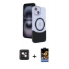MARSİLYAN™- iPhone 14 Kılıf Kozmos Form Özel Seri - Siyah Buffer Hayalet Cam Ekran Koruyucu + PVD Metal Kamera Lens - PE