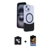 MARSİLYAN™- iPhone 14 Kılıf Kozmos Form Özel Seri - Siyah Buffer Hayalet Cam Ekran Koruyucu + PVD Metal Kamera Lens - MI