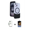 MARSİLYAN™- iPhone 14 Kılıf Kozmos Form Özel Seri - Siyah Buffer Hayalet Cam Ekran Koruyucu + Shine Kamera Lens - YL