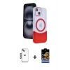 MARSİLYAN™- iPhone 14 Kılıf Kozmos Form Özel Seri - Siyah Buffer Hayalet Cam Ekran Koruyucu + Shine Kamera Lens - YL