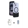 MARSİLYAN™- iPhone 14 Kılıf Kozmos Form Özel Seri - Siyah Joko Magic 5D Cam + Gökkuşağı Shine Kamera Lens