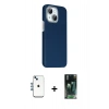 MARSİLYAN™- iPhone 14 Kılıf Kozmos Klasik Prime - Şeffaf 360 Full Body Arka Koruyucu + Mavi Shine Kamera Lens