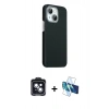 MARSİLYAN™- iPhone 14 Kılıf Kozmos Klasik Prime - Siyah 3D Antistatik Cam Ekran Koruyucu + PVD Metal Kamera Lens - SH