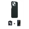 MARSİLYAN™- iPhone 14 Kılıf Kozmos Klasik Prime - Siyah 3D Antistatik Hayalet Cam Ekran Koruyucu + PVD Metal Kamera Lens - SH
