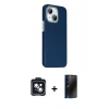 MARSİLYAN™- iPhone 14 Kılıf Kozmos Klasik Prime - Siyah 3D Antistatik Hayalet Cam Ekran Koruyucu + PVD Metal Kamera Lens - SH