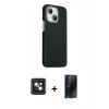 MARSİLYAN™- iPhone 14 Kılıf Kozmos Klasik Prime - Siyah 3D Antistatik Hayalet Cam Ekran Koruyucu + PVD Metal Kamera Lens - PE