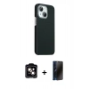 MARSİLYAN™- iPhone 14 Kılıf Kozmos Klasik Prime - Siyah 3D Antistatik Hayalet Cam Ekran Koruyucu + PVD Metal Kamera Lens - TU