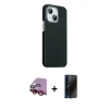 MARSİLYAN™- iPhone 14 Kılıf Kozmos Klasik Prime - Siyah 3D Antistatik Hayalet Cam Ekran Koruyucu + Raze Metal Kamera Lens - KI